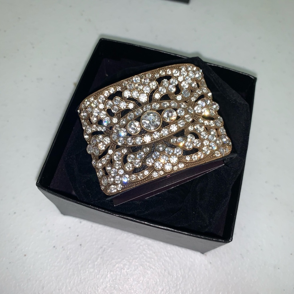 Paula Abdul Leather Cuff Rhinestone Bracelet